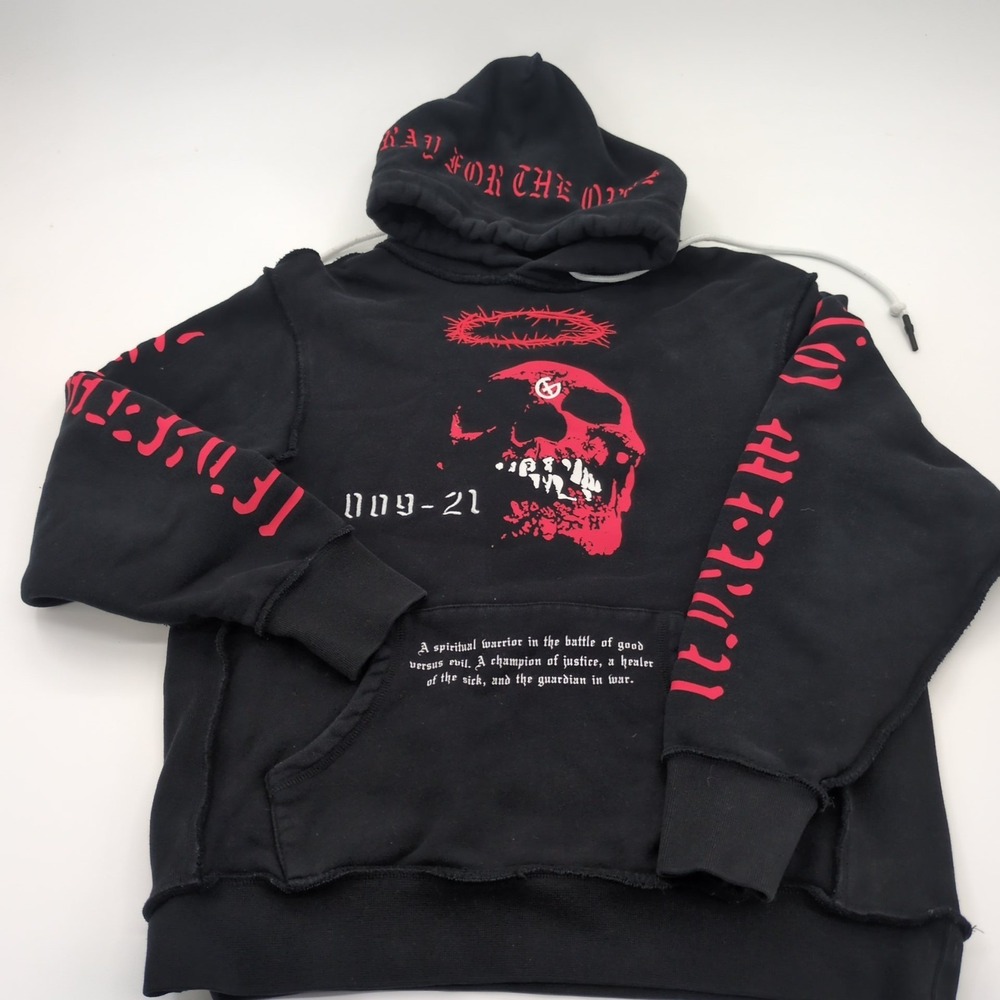 Gala Hoodie Pray For The Opps Black Red Skull Graphic St Michael Size Small Y2K